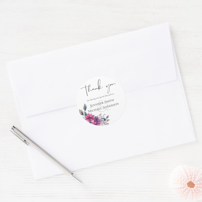 Fuchsia Dreams Danke, dass du Sticker Hochzeit von (Umschlag)