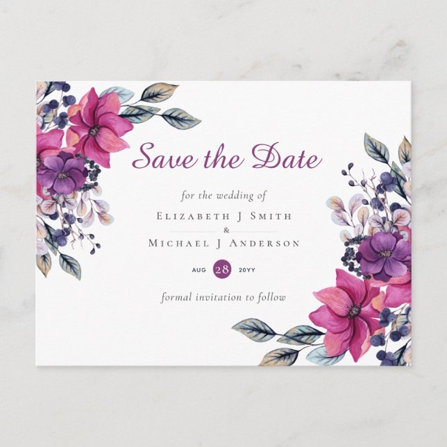 Fuchsia Dreams SAVE THE DATE POSTCARD Postkarte (Vorderseite)