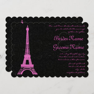 Fuchsia Eiffel Tower Wedding Einladung
