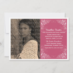 Fuchsia Elegant Swirls Photo Graduation Invitation