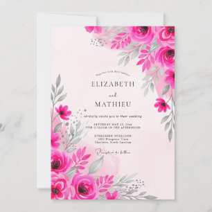 Fuchsia Elegante Wasserfarben-Hochzeit Einladung