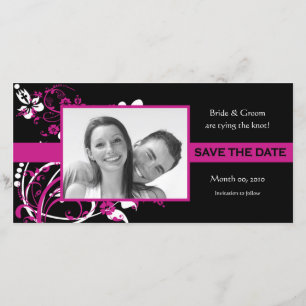 Fuchsia et Black Floral Sauvez la date Carte photo