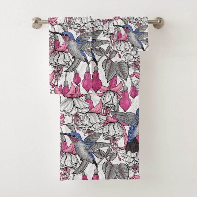 Fuchsia et colibris blancs (En situation)