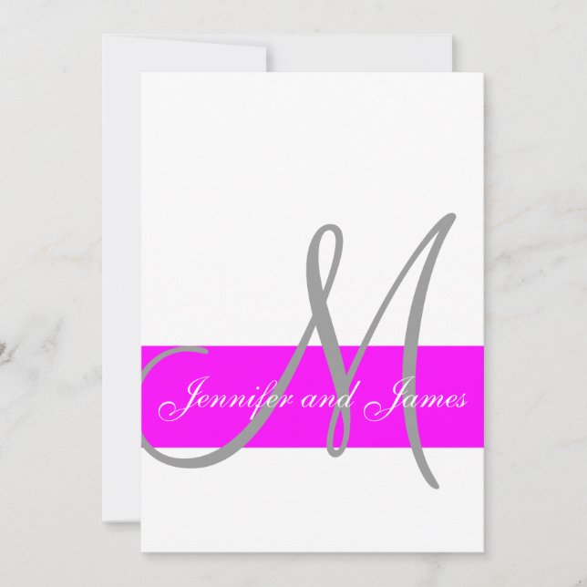 Fuchsia et Grey Faire-part de mariage moderne (Devant)