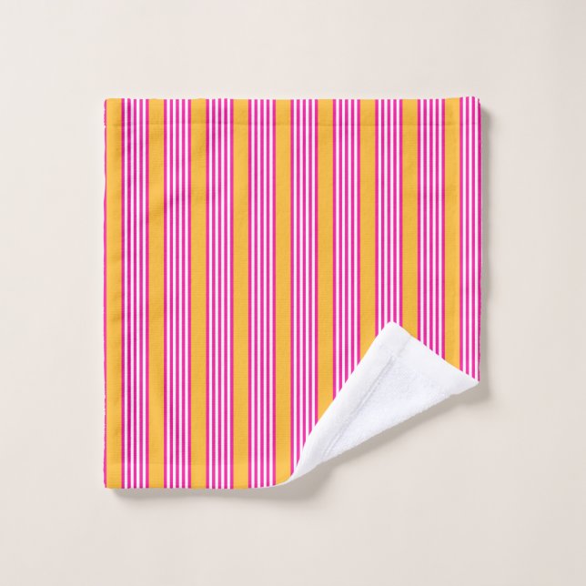 Fuchsia et jaune cinq bandes motif (Gant de toilette)