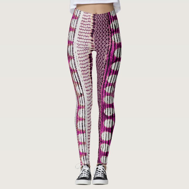 Fuchsia Ethnic Border Abstrakt Leggings (Vorderseite)