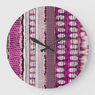 Fuchsia Ethnische Grenze Abstract Große Wanduhr
