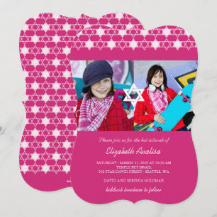 Fuchsia Étoiles De David Bat mitzvah Invitation