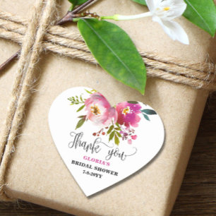 Fuchsia Floral Brautparty Herz-Aufkleber
