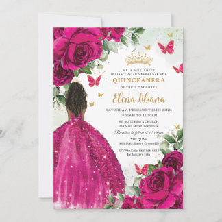 Fuchsia Floral Brown Prinzessin Quinceañera Sweet Einladung