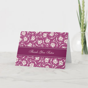 Fuchsia Floral Sister Thank You Bridesmaid Card Dankeskarte