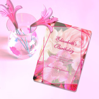 Fuchsia Florals Birthday Invitation Card Dankeskarte