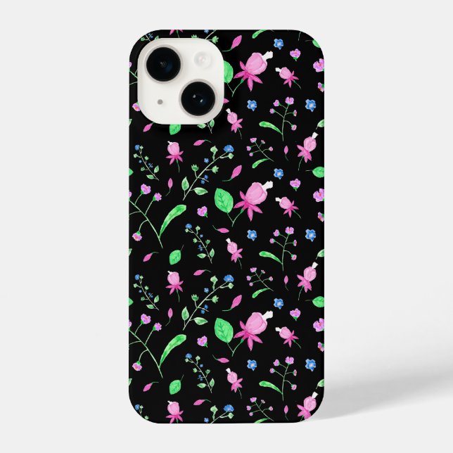 Fuchsia Florals iPhone 14 Hülle (Rückseite)