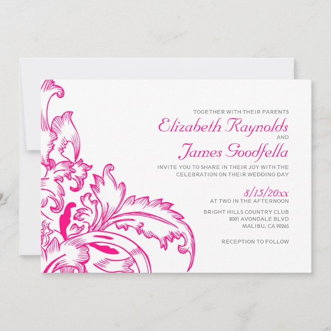 Fuchsia Flourish Wedding Invitations (Devant)