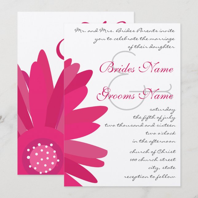 Fuchsia Gerber Daisy Invitation de Mariage (Devant / Derrière)