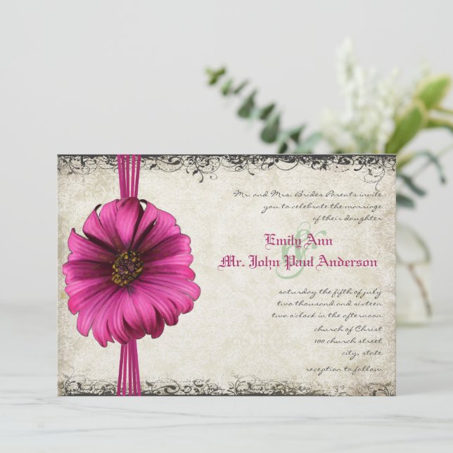 Fuchsia Gerber Daisy Invitation de Mariage (Debout devant)