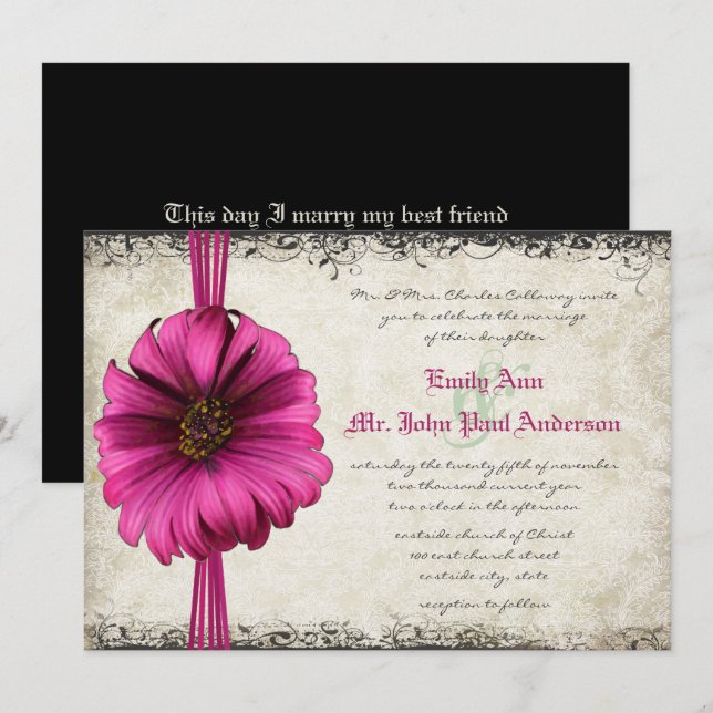 Fuchsia Gerber Daisy Wedding Invite Einladung (Vorne/Hinten)
