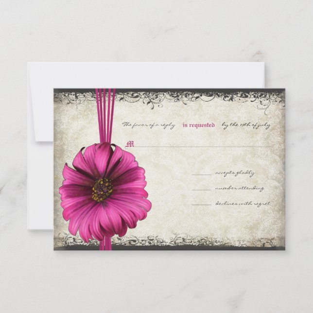 Fuchsia Gerber Daisy Wedding RSVP Karte (Vorderseite)