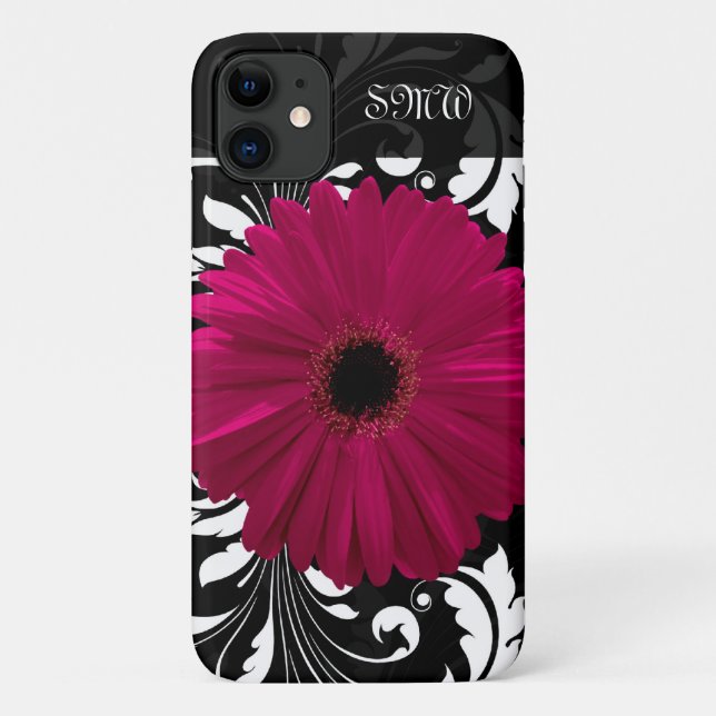 Fuchsia Gerbera Daisy mit Schwarz-Weiß-Swirl Case-Mate iPhone Hülle (Rückseite)