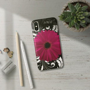 Fuchsia Gerbera Daisy mit schwarzem und weißem Swi Case-Mate iPhone Hülle