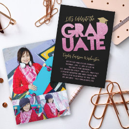 Fuchsia Glitzer Graduate Cutout Graduation Party Einladung