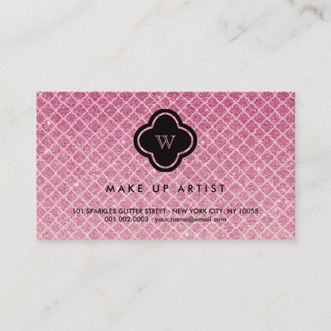 Fuchsia-Glitzer-Monogramm-Quatrefolie-Visitenkarte Visitenkarte (Vorderseite)