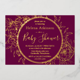 Fuchsia & Gold Modern Peony Toile Baby Dusche Folieneinladung