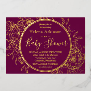 Fuchsia & Gold Modern Peony Toile Baby Dusche Folieneinladung