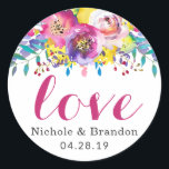 Fuchsia Gold Watercolor Blossom Blumenschrift Lieb Runder Aufkleber<br><div class="desc">Fuchsia Gold Watercolor Blossom Blumenschrift Liebe Klassischer Rundsticker</div>