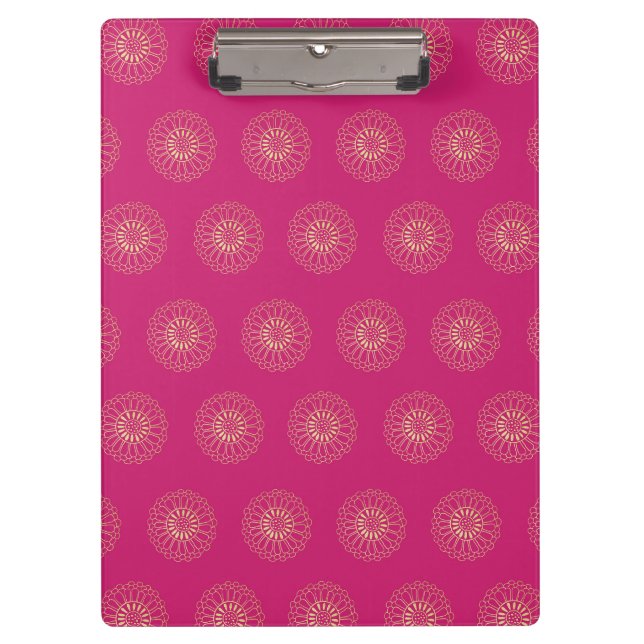 Fuchsia | Golden Zinnia Flower Medallions Klemmbrett (Vorderseite)