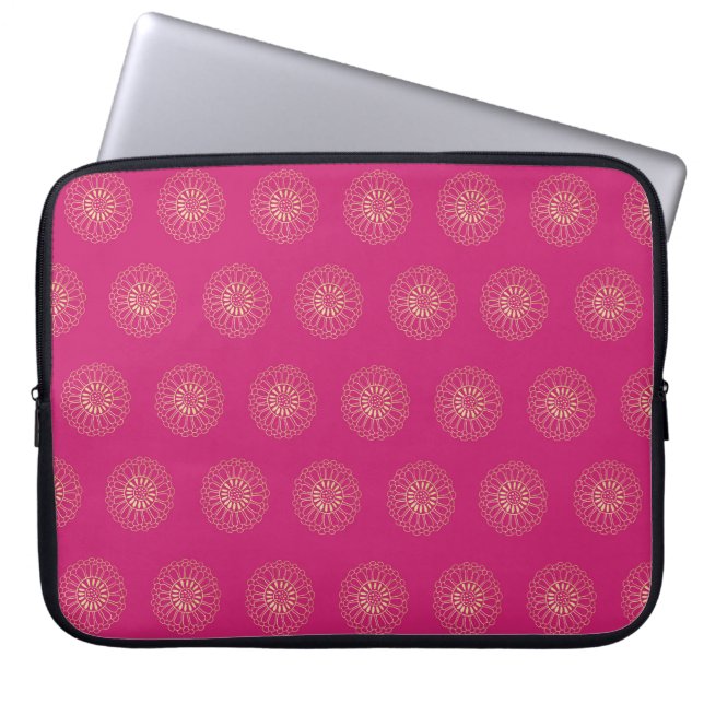 Fuchsia | Golden Zinnia Flower Medallions Laptopschutzhülle (Vorderseite)