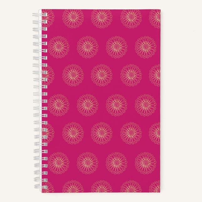 Fuchsia | Golden Zinnia Flower Medallions Notizbuch (Vorderseite)