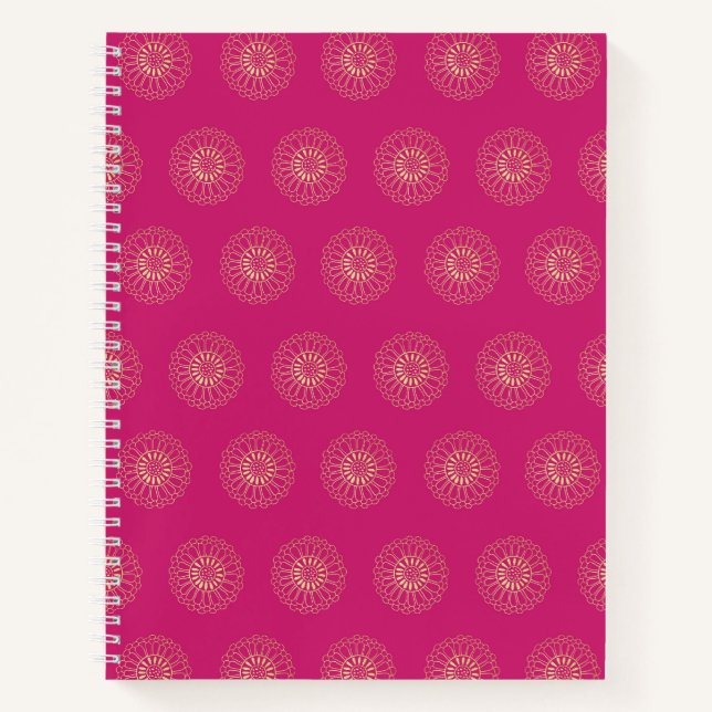 Fuchsia | Golden Zinnia Flower Medallions Notizbuch (Vorderseite)