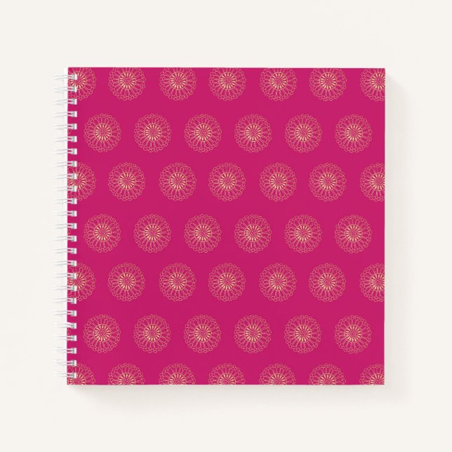 Fuchsia | Goldene Zinnien-Blumenmedaillons Notizbuch (Vorderseite)