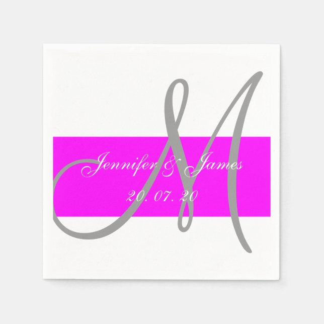 Fuchsia Gray Modern Wedding Paper Napkins Serviette (Vorderseite)
