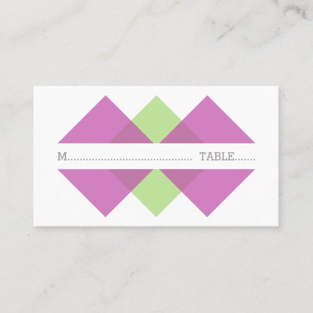 Fuchsia Green Geometric Triad Platzkarte (Vorderseite)