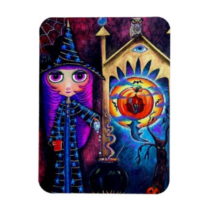 Fuchsia Halloween Hexe Alchemy Owl Big Eyes Magnet
