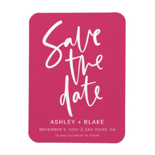 Fuchsia Handwritten Modern Save-the-Date-Karte Magnet