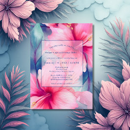 fuchsia hawaiian tropical floral hibiscus wedding acryleinladungen