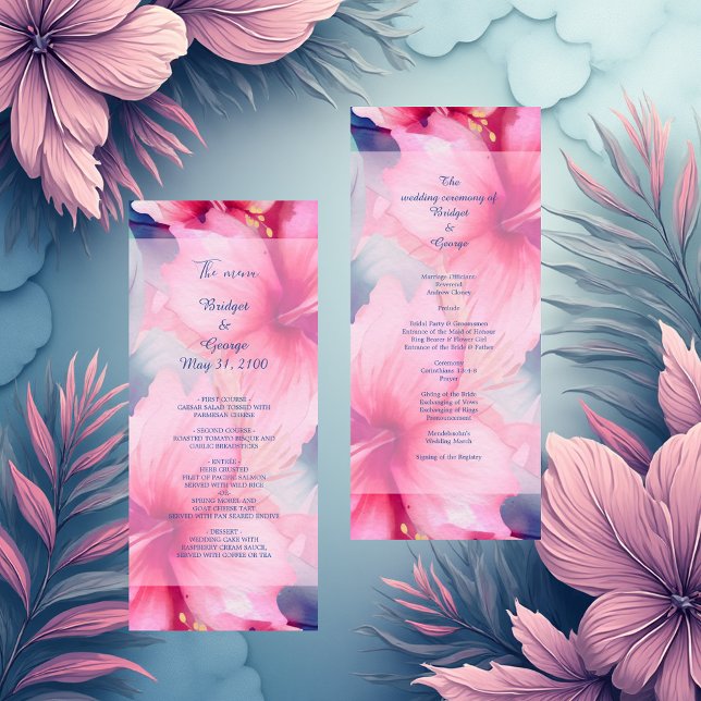 fuchsia hawaiian tropical floral hibiscus wedding programm (Von Creator hochgeladen)