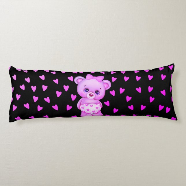 Fuchsia Herzdruckteddy Bären Kissen (Rückseite)