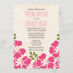 Fuchsia Hibiscus Hawaiian Wedding Invitations