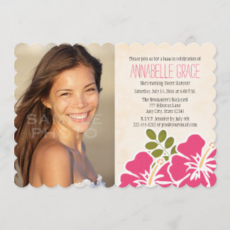 Fuchsia Hibiskus Hawaiian Luau Sweet 16 Foto Einladung