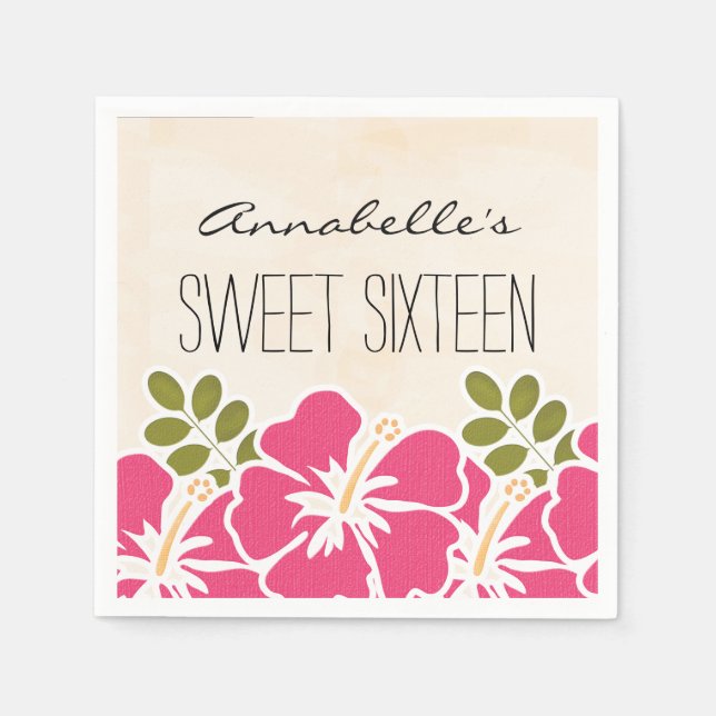 Fuchsia Hibiskus Hawaiian Sweet 16 Birthday Party Serviette (Vorderseite)