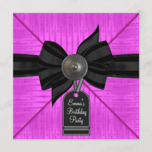 Fuchsia Hot Pink Black Womans Geburtstagsparty Einladung