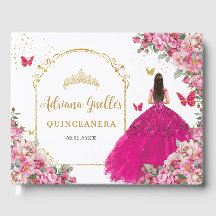 Fuchsia Hot Pink Blumenprinzessin Gold Quinceañera