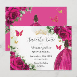 Fuchsia Hot Pink Blumenprinzessin Gold Quinceañera Save The Date