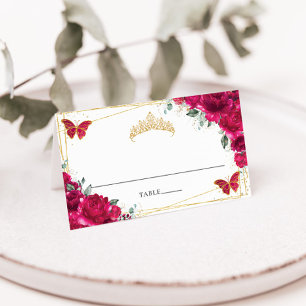 Fuchsia Hot Pink Floral Quinceañera 16. Geburtstag Platzkarte