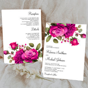 Fuchsia Hot Pink Rose alle in einer Hochzeit Einladung