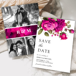 Fuchsia Hot Pink Rosen Foto Collage Hochzeit Save The Date